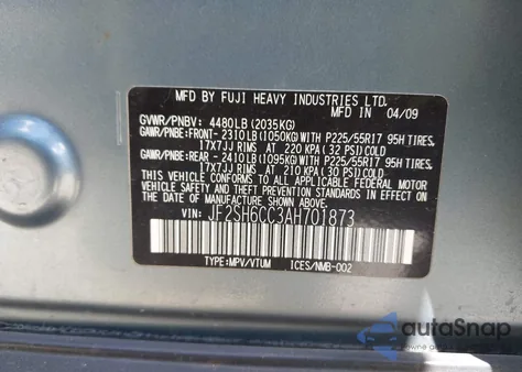 2010 Subaru Forester 2.5X Premium from USA, damaged, VIN JF2SH6CC3AH701873